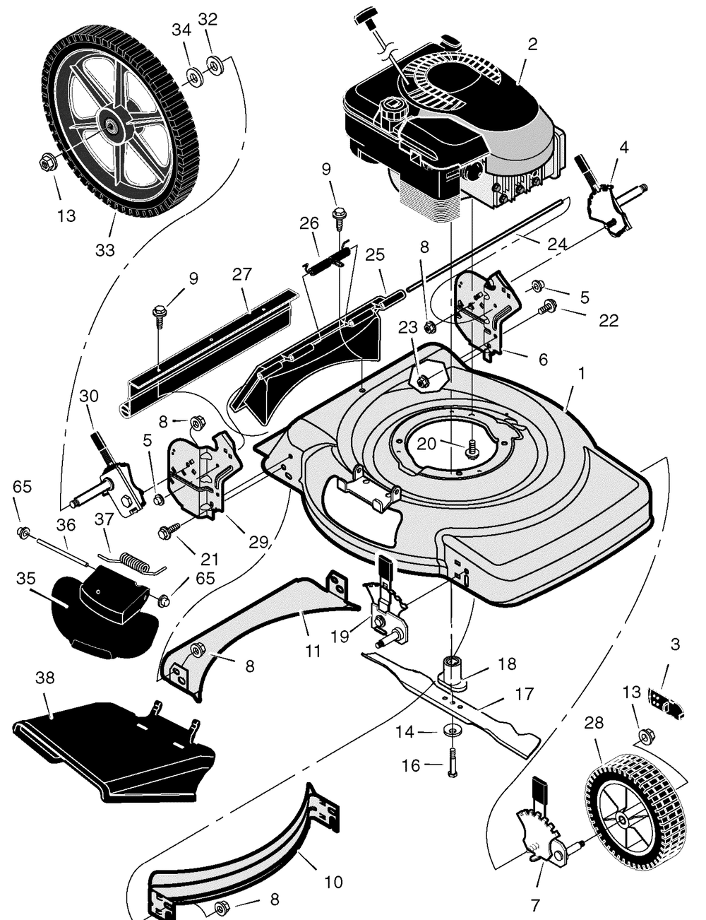 Mower Housing Assembly Diagram and Parts List for 223310X48C 2005 Briggs and Stratton Lawn Mower